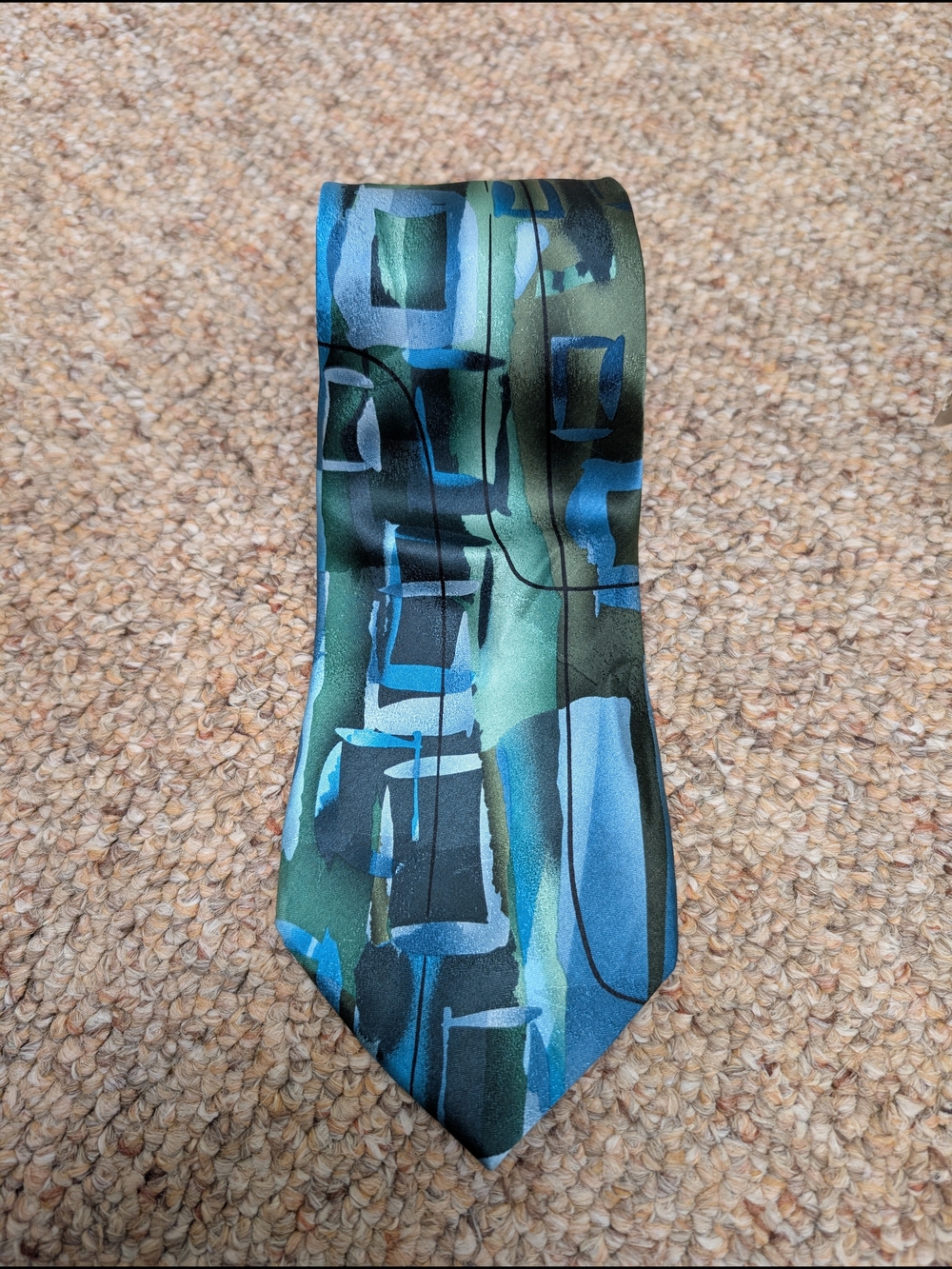 J. Garcia Space Containers Silk Tie Blue Green Collection 56 VTG